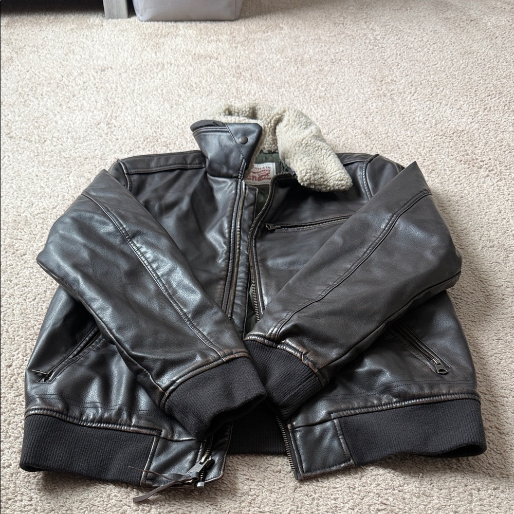 Brown Leather Jacket with Shearling Collar men